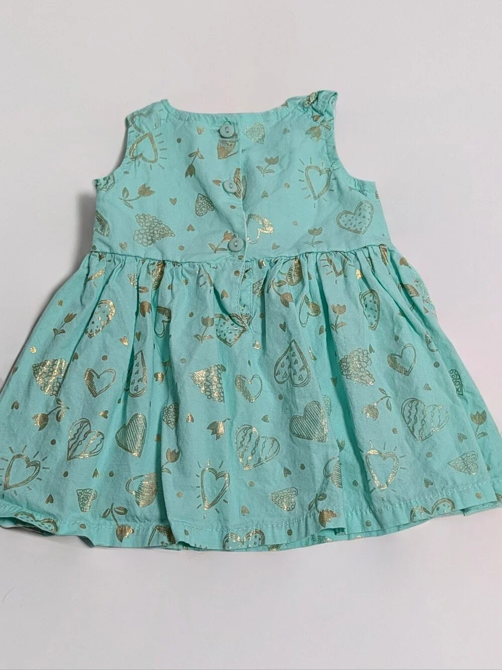 Nanette Baby Aqua & Gold Heart Print Dress 0-3M